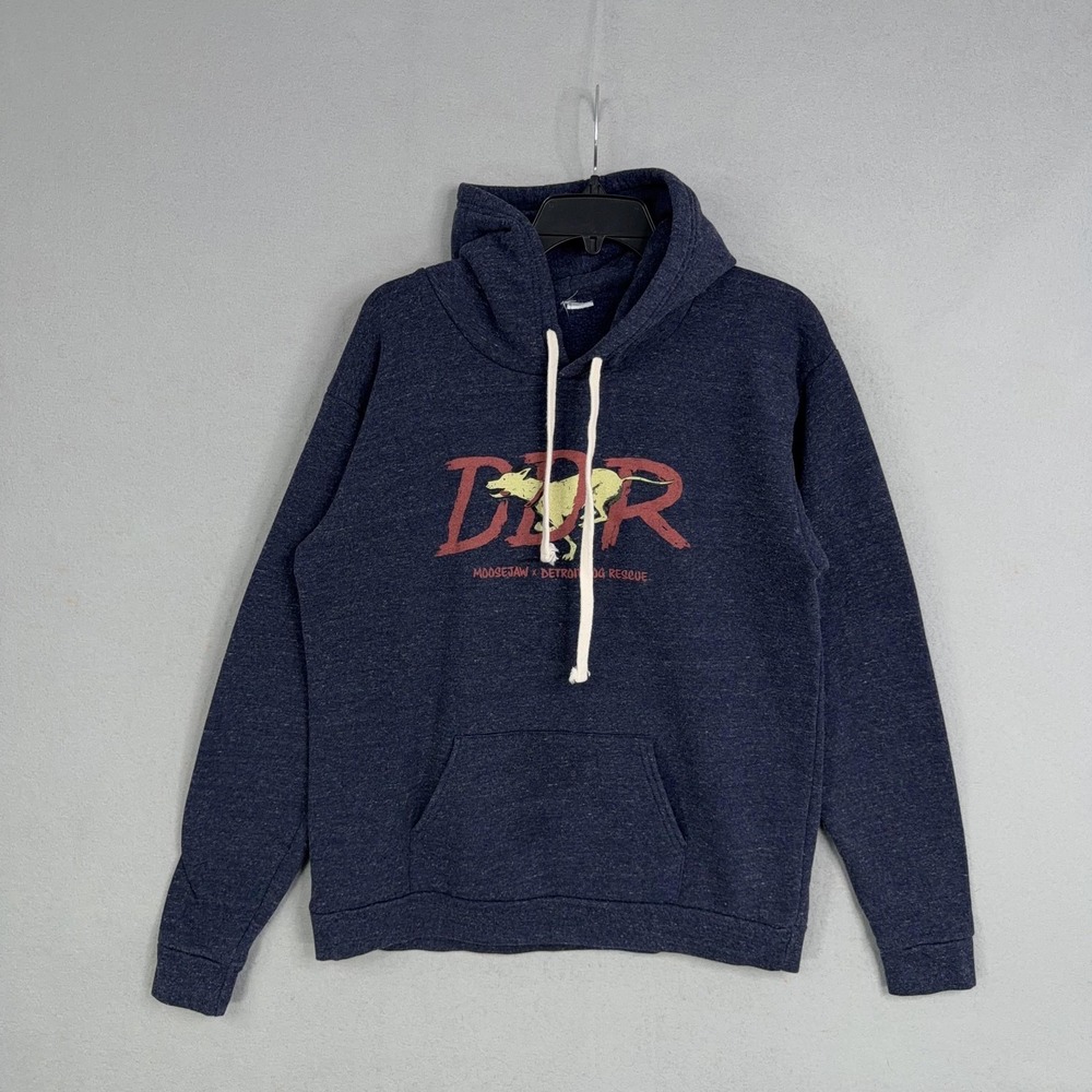 Moosejaw Hoodie Mens Medium Blue Detroit Dog Rescue Fleece Pullover Sweatshirt